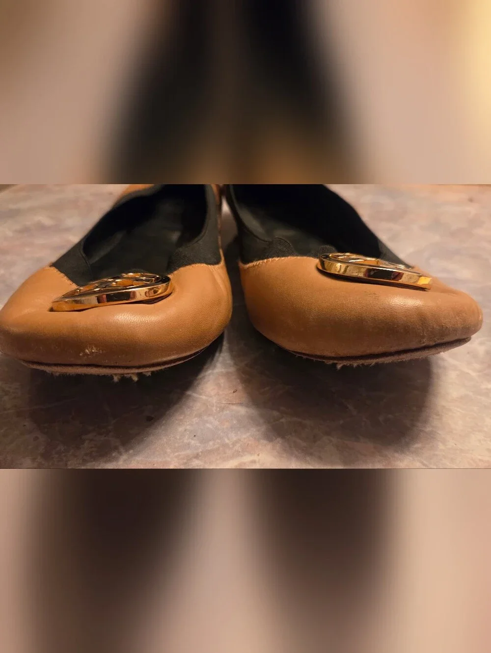 Tory Burch Tan Leather Logo Ballet Flats